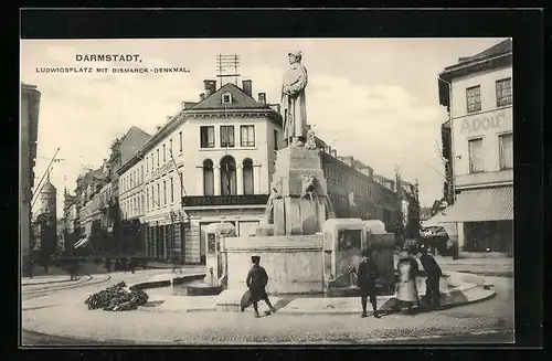 AK Darmstadt, Ludwigsplatz mit Bismarck-Denkmal