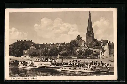 AK Holzminden a. d. Weser, Ortsansicht mit Dampfer