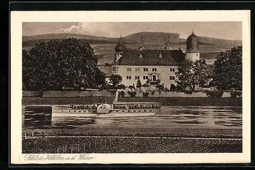 AK Hehlen a. d. Weser, Blick aufs Schloss mit Dampfer