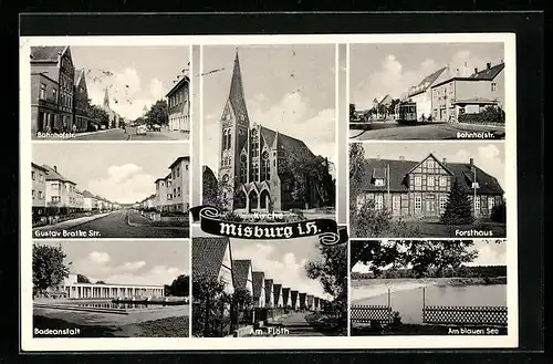 AK Misburg i. H., Kirche, Badeanstalt, Forsthaus