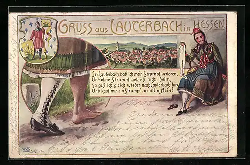 AK Lauterbach in Hessen, Ortsansicht, Mädchen hat ihren Strumpf verloren