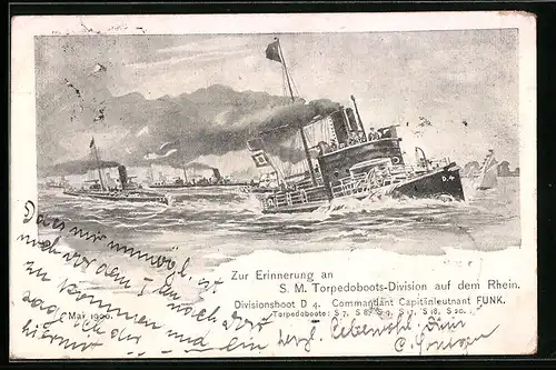 Lithographie Uerdingen /Rhein, SM Torpedoboots-Division auf dem Rhein, Divisonsboot D 4 Commandant Capitänleutnant Funk
