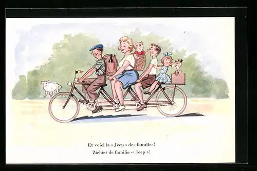 Künstler-AK Ziehier de familie Jeep!