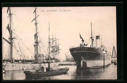 AK Anvers, Les Bassins, Heckansicht Handelsschiff King Lud