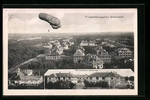 AK Grafenwöhr, Ballon über dem Truppenübungsplatz, Mannschafts-Kasernen