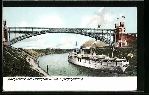 AK Hochbrücke bei Levensau mit S.M.Y. Hohenzollern