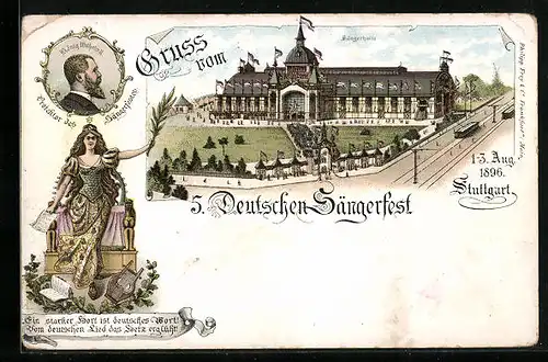 Lithographie Stuttgart, 5. Deutsches Sängerfest 1896, Sängerhalle