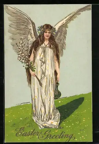 AK Osterengel mit Palmzweigen
