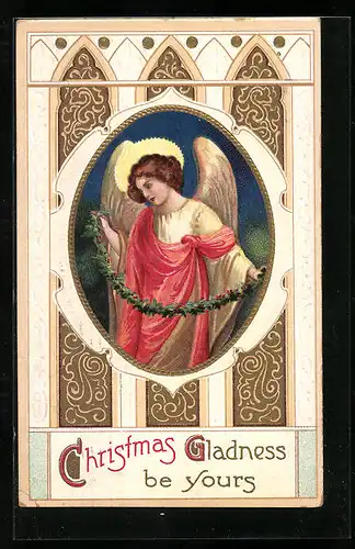 AK Weihnachtsengel mit Girlanden
