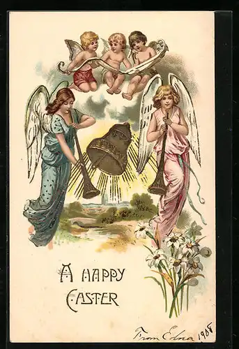 AK Osterengel spielen die Fanfaren, A Happy Easter