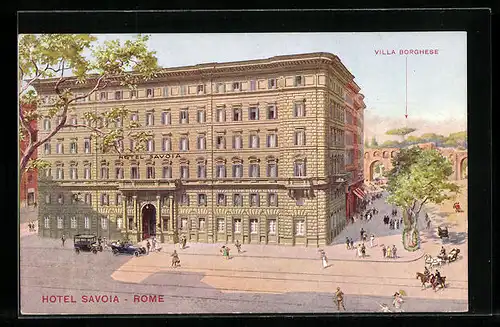 Künstler-AK Rome, Hotel Savoia, Villa Borghese