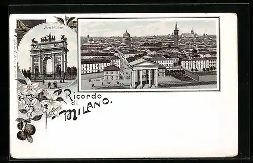 Lithographie Milano, Arco della Pace, Panorama