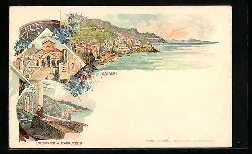 Lithographie Amalfi, Cattedrale, Panorama, Convento dei Cappuccini