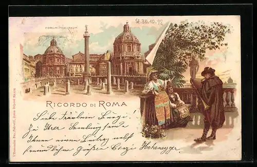 Lithographie Rom, Forum Trajanum, Trachten