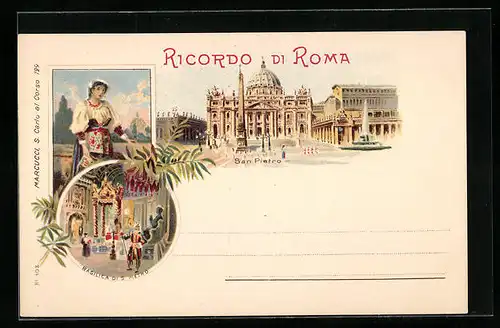 Lithographie Roma, San Pietro, Basilica di S. Pietro