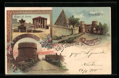 Lithographie Roma, Tempio di Vesta, Porta S. Paolo