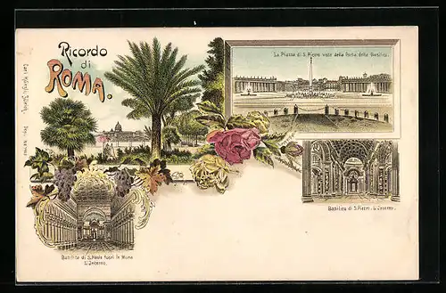 Lithographie Roma, Piazza di S. Pietro, Basilika di S. Paolo fuori le Mura, L`Interno