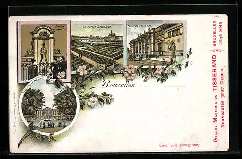 Lithographie Bruxelles, Le Jardin Botanique, Palais de la Nation