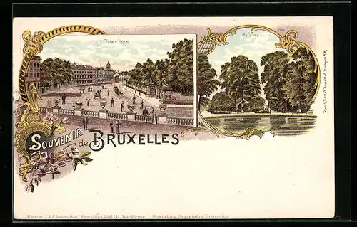 Lithographie Bruxelles, Palais Royal, Le Parc