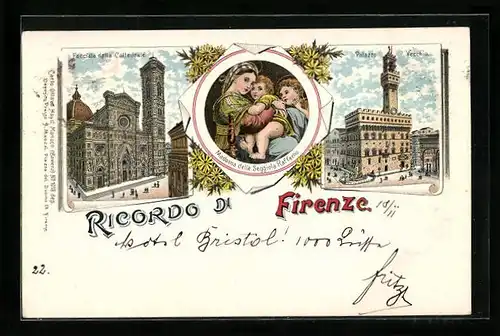 Lithographie Firenze, Facciata della Cattedrale, Palazzo Vecchio
