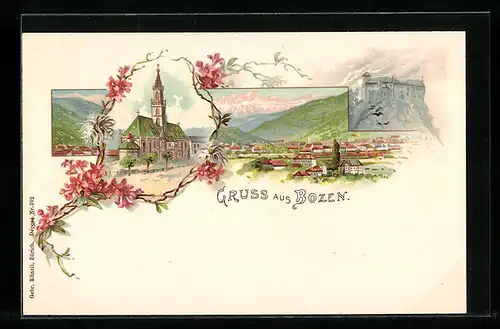 Lithographie Bozen, Panorama, Chiesa