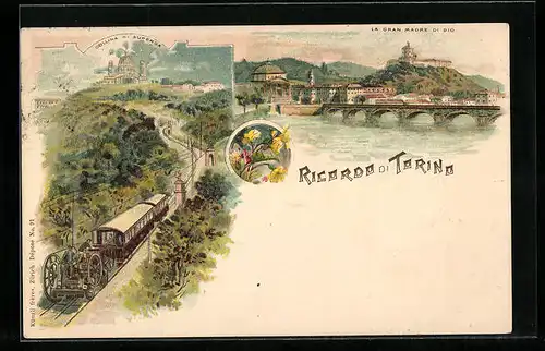 Lithographie Torino, La Gran Madre di Dio, Collina di Superga