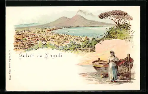 Lithographie Napoli, Panorama, Vesuvio