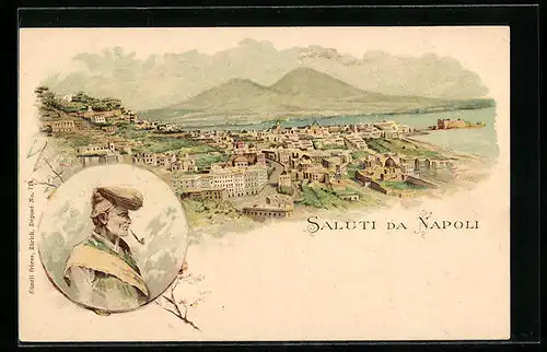 Lithographie Napoli, Panorama, Vesuvio