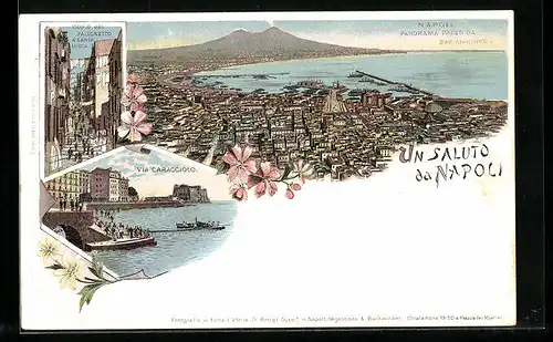 Lithographie Napoli, Panorama preso da San Martino, Vicolo del Pallonetto a Santa Lucia
