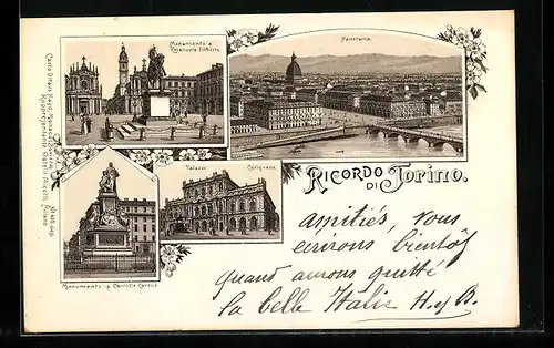 Lithographie Torino, Monumento a Emanuele Filiberto, Palazzo Carignano