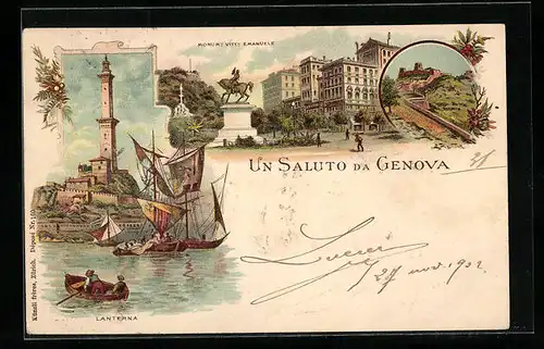 Lithographie Genova, Monumento Vittorio Emanuele, Laterna