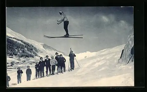 AK Skispringer an einem Abhang