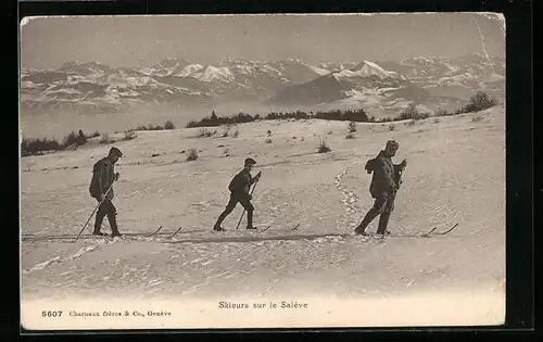 AK Skieurs sur le Salève, Skifahrer in den Bergen