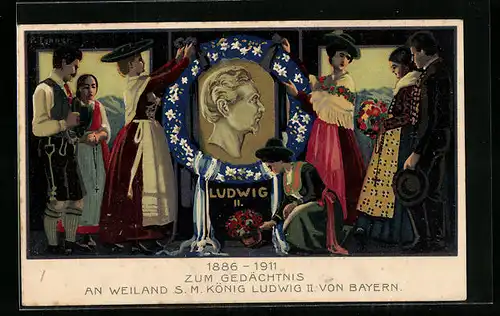 AK Zum Gedächtnis an Weiland S. M. König Ludwig II. von Bayern, 1886-1911, Ganzsache