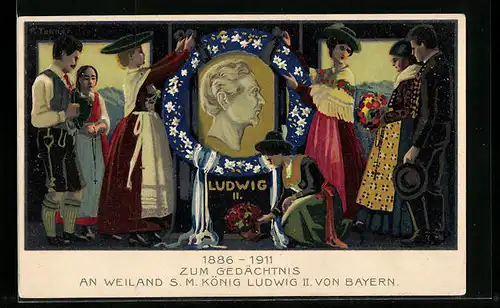 AK Zum Gedächtnis an Weiland S. M. König Ludwig II. von Bayern, 1886-1911, Ganzsache