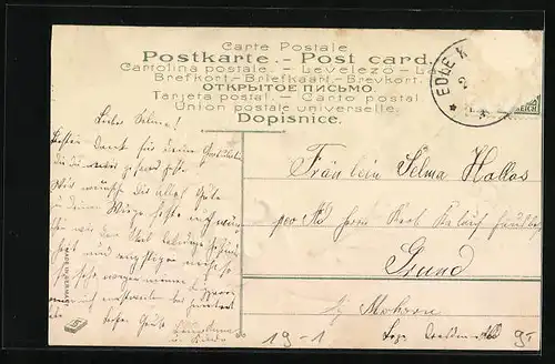 Präge-AK Blumen im Geldschein, Geburtstagsgruss