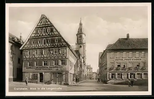 AK Crailsheim, Langestrasse mit Kirche und Hotel Post-Faber