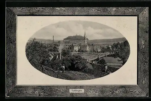 Passepartout-AK Tuttlingen, Teilansicht mit Brücke