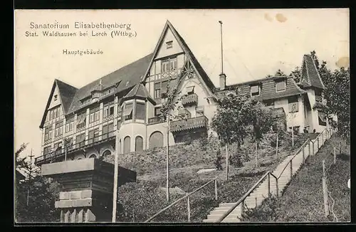 AK Waldhausen bei Lorch, Sanatorium Elisabethenhaus mit Zugangstreppe