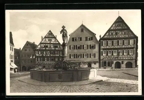 AK Leonberg, Marktplatz mit Brunnen