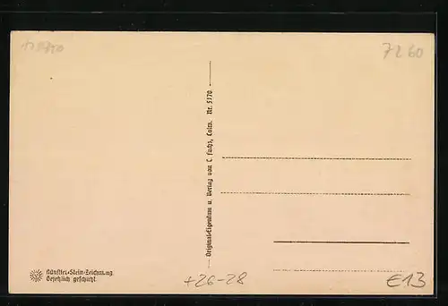 Steindruck-AK Calw, Flösser unterqueren eine Steinbrücke, Nikolaus Kapelle