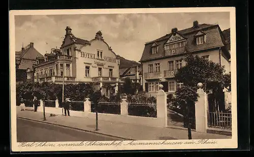 AK Assmannshausen a. Rh., Hotel Schön, vorm. Schützenhof in der Strassenansicht