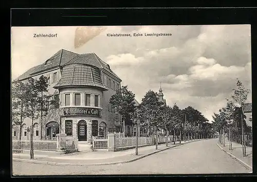 AK Berlin-Zehlendorf, Kleiststrasse Ecke Lessingstrasse mit Conditorei-Cafe