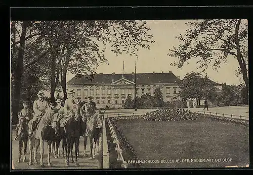 AK Berlin-Tiergarten, Schloss Bellevue, Der Kaiser mit Gefolge