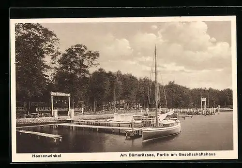 AK Berlin-Hessenwinkel, Am Dämeritzsee, Partie am Gesellschaftshaus