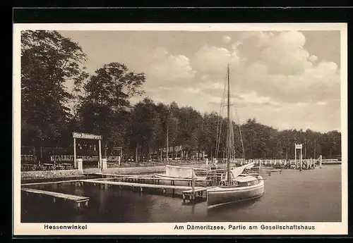 AK Berlin-Hessenwinkel, Am Dämeritzsee, Partie am Gesellschaftshaus