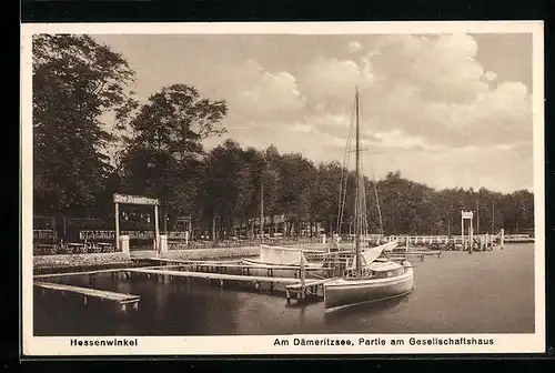 AK Berlin-Hessenwinkel, Am Dämeritzsee, Partie am Gesellschaftshaus