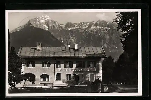 AK Bischofswiesen, Gasthof Brennerbascht mit Bergpanorama