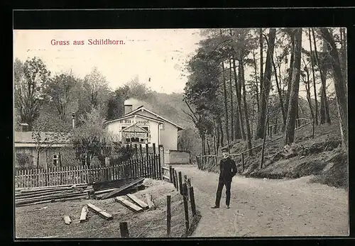 AK Berlin-Grunewald, Schildhorn, Blick zum Schildhorn-Restaurant