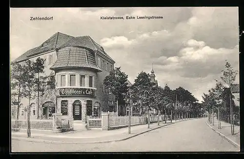 AK Berlin-Zehlendorf, Kleiststrasse Ecke Lessingstrasse mit Conditorei-Cafe